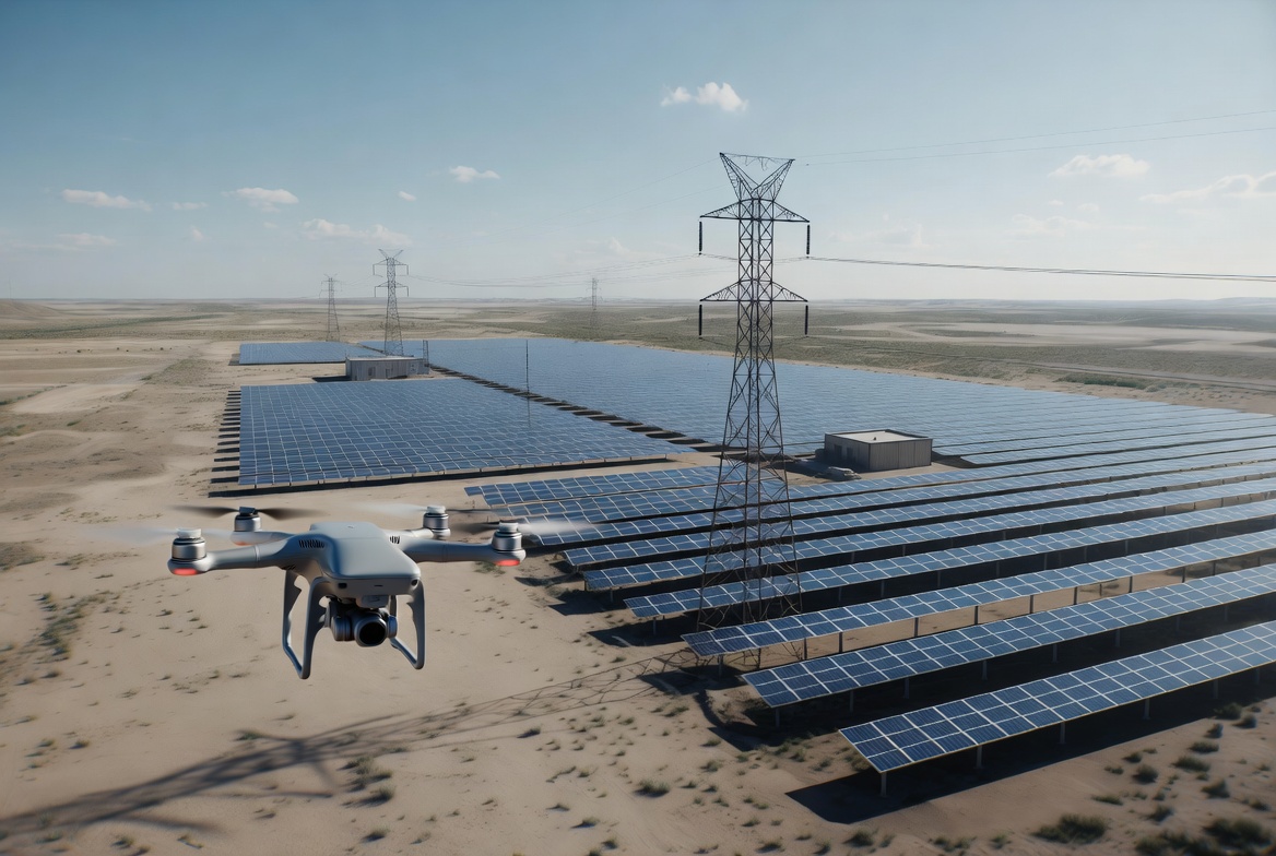 Dron nad sončno elektrarno